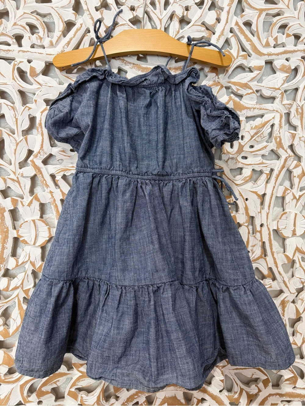 Crewcuts Blue Chambray Cold-Shoulder Ruffle Dress